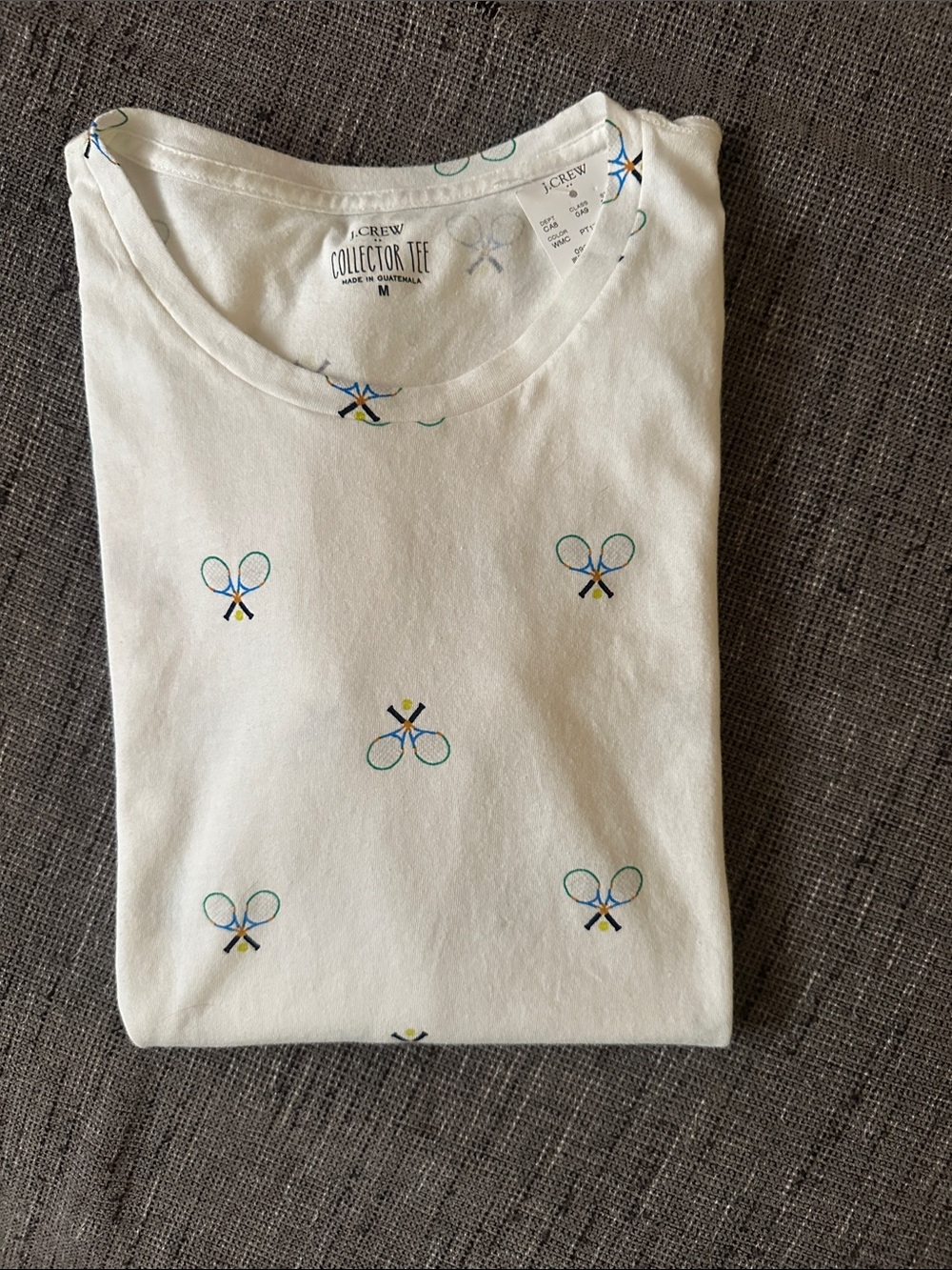 J. Crew Collector Tee with Blue & Yellow Tennis Racket Print